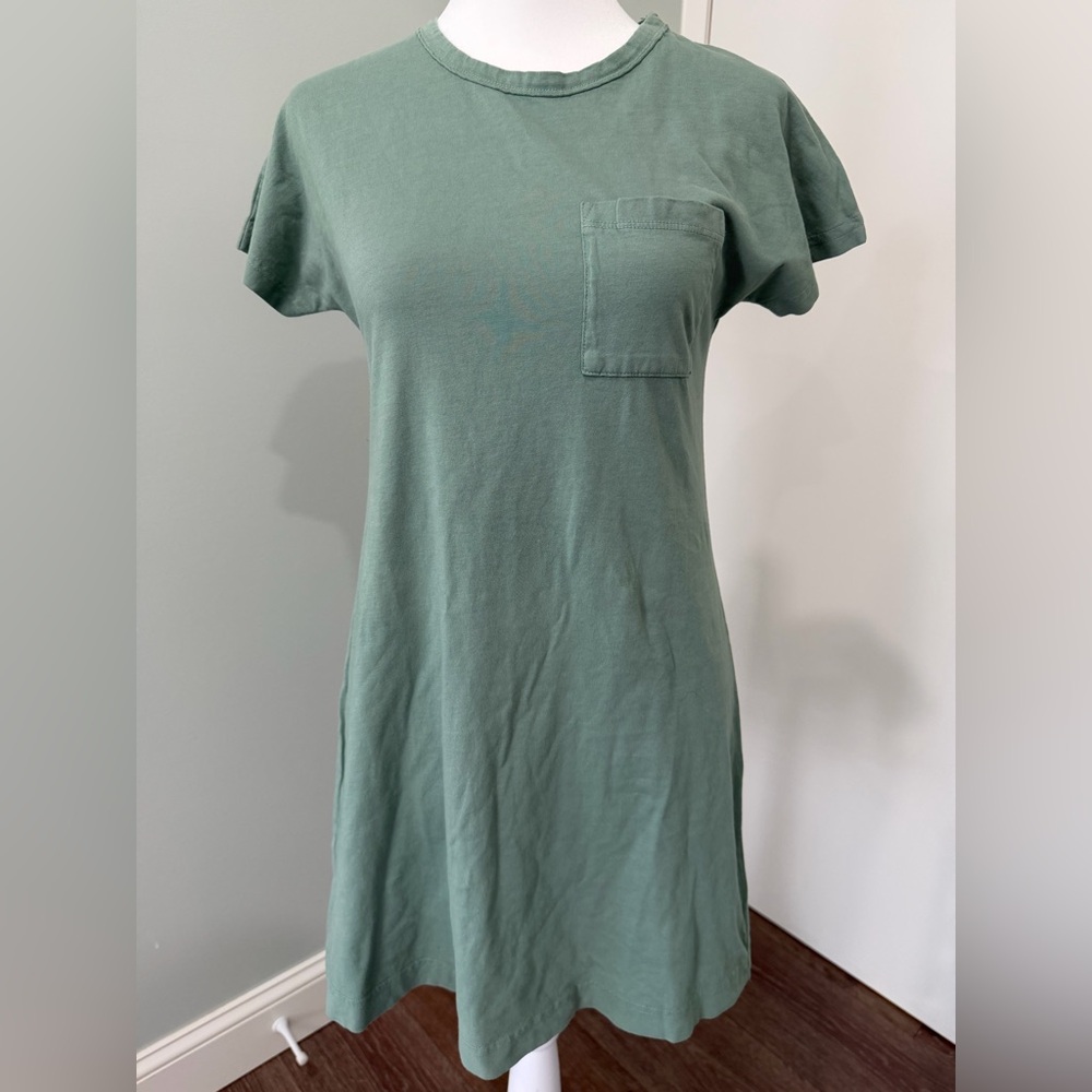Upwest Women Basic Staple Minimalist Pocket Tee Shirt Dress Sage Green Large